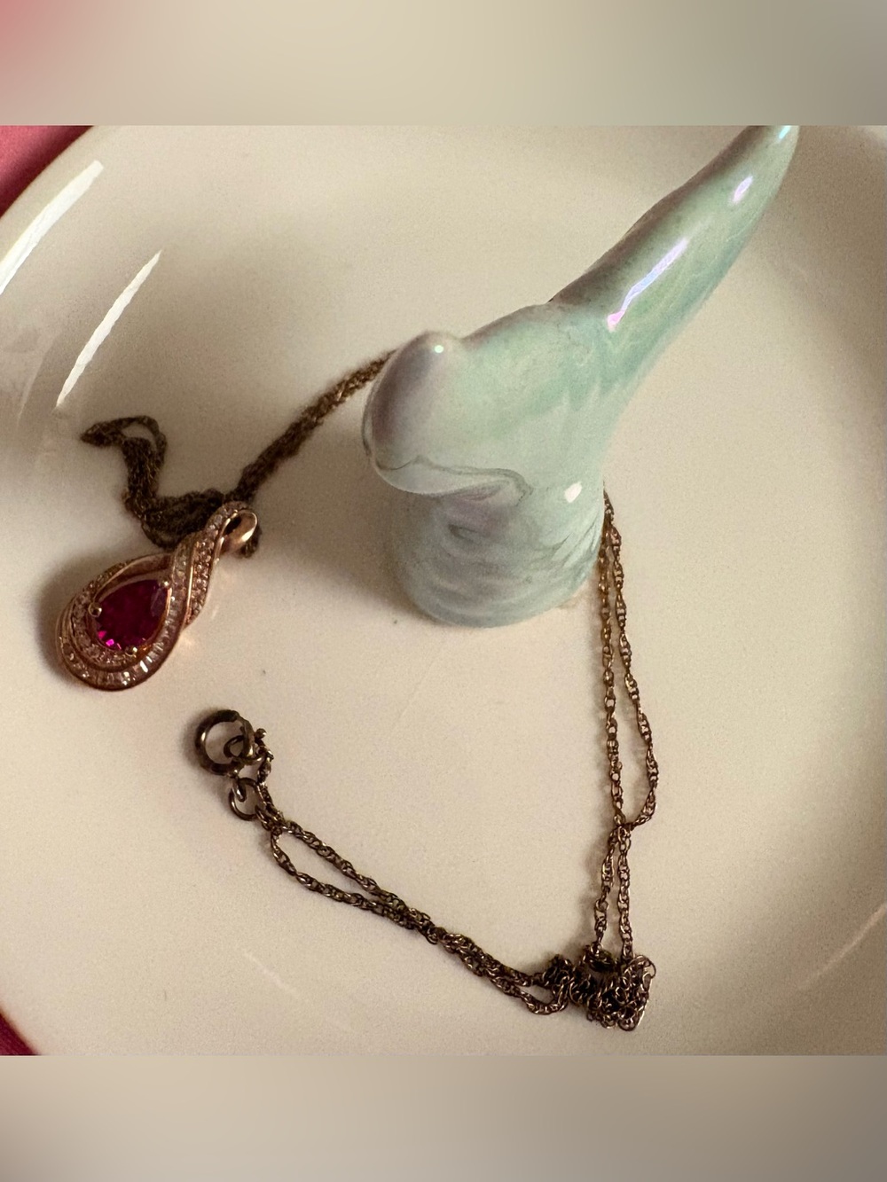 Kohl's Rose Gold-Tone Necklace with Red Teardrop Pendant
